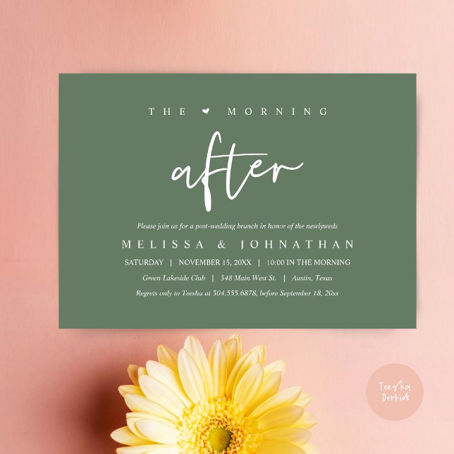 The Morning After, Post Wedding Brunch Celebration Invitation (The Morning After, Post Modern Wedding Brunch Invitation Card, PDF. in Sage Green)