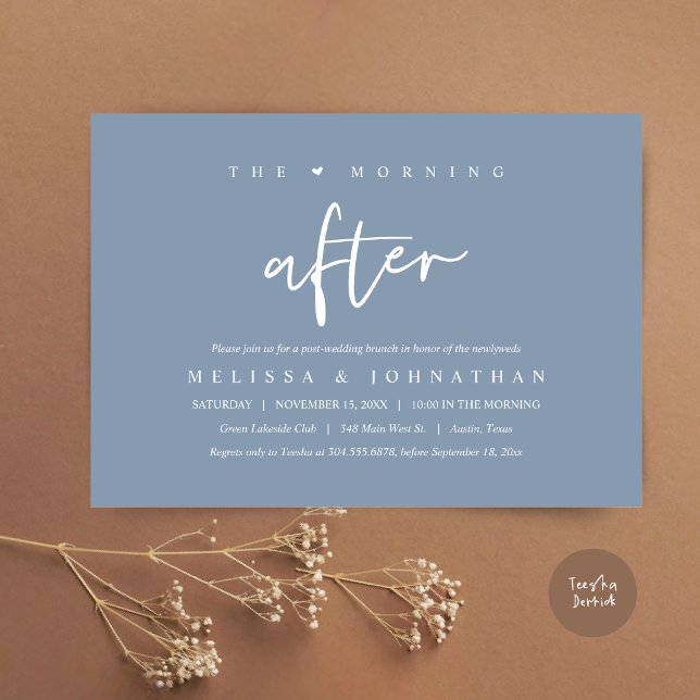 The Morning After, Post Wedding Brunch Celebration Invitation (The Morning After, Post Modern Wedding Brunch Invitation Card, PDF. in Dusty Blue)