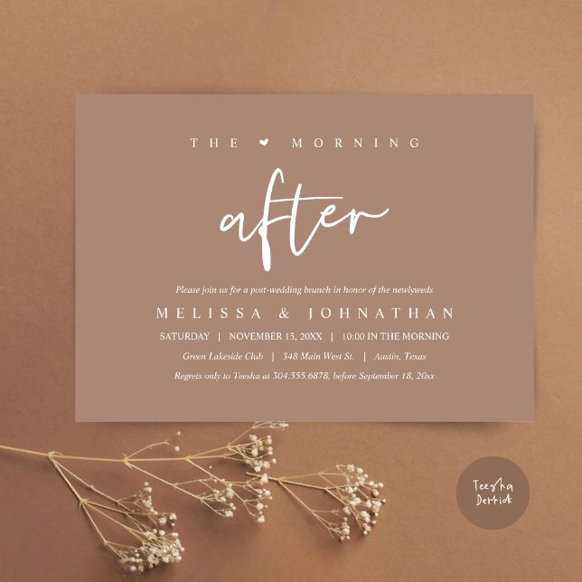 The Morning After, Post Wedding Brunch Celebration Invitation (The Morning After, Post Modern Wedding Brunch Invitation Card, PDF. in Neutral Taupe Brown)