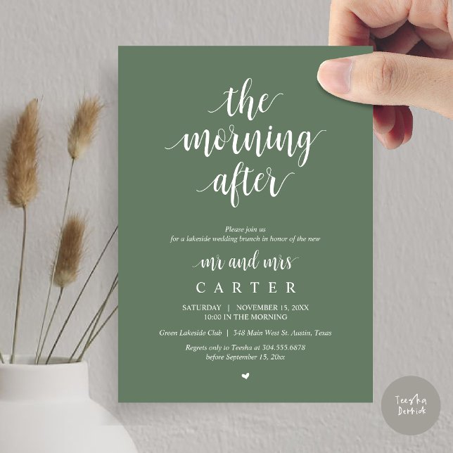 The Morning After, Post wedding Brunch Celebration Invitation (The Morning After, Modern Post Wedding Brunch Celebration Invitation Card, PDF, in Forest Sage Green)