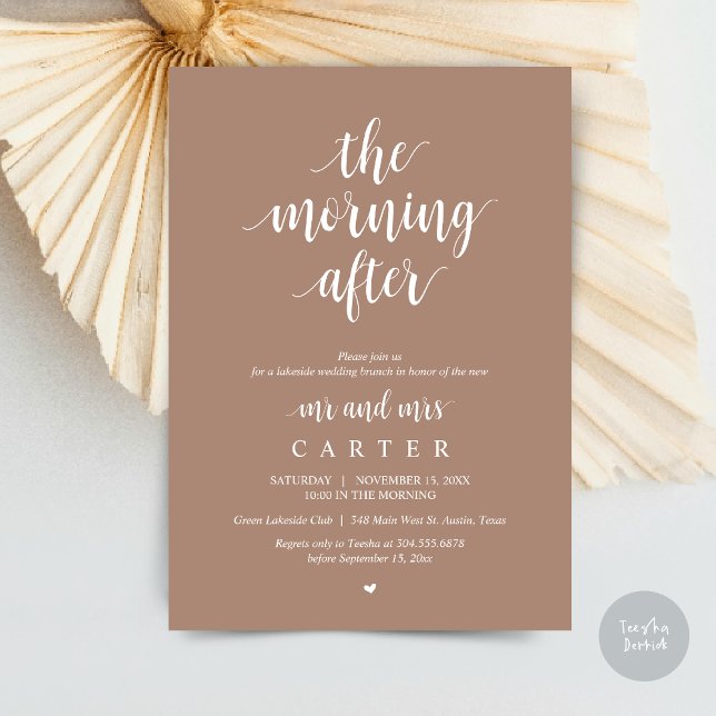 The Morning After, Post wedding Brunch Celebration Invitation (The Morning After, Modern Post Wedding Brunch Celebration Invitation Card, PDF, in Taupe)
