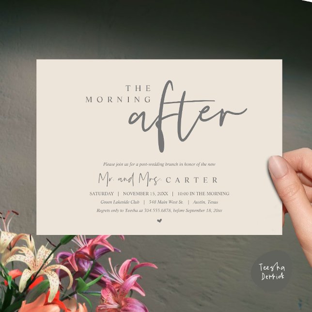 The morning after, post wedding brunch celebration invitation (The Morning After, Post Wedding Brunch Invitation Card PDF Beautiful Summer Cream Grey)