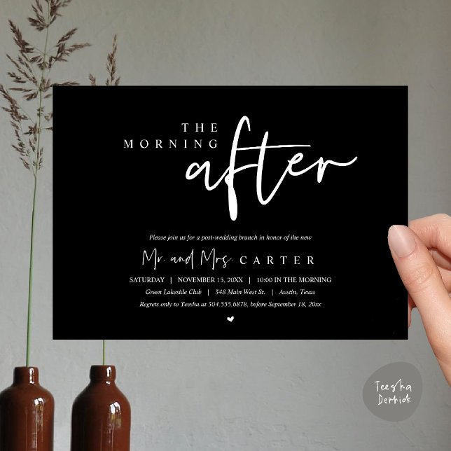 The morning after, post wedding brunch celebration invitation (The Morning After, Post Wedding Brunch Invitation Card PDF Beautiful Summer Classy Black White)