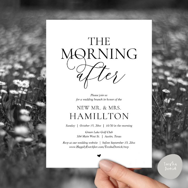 The Morning After, Post wedding Brunch Celebration Invitation (The Morning After, Modern Post wedding Brunch Lunch Celebration Invitation Card, PDF, White Black)