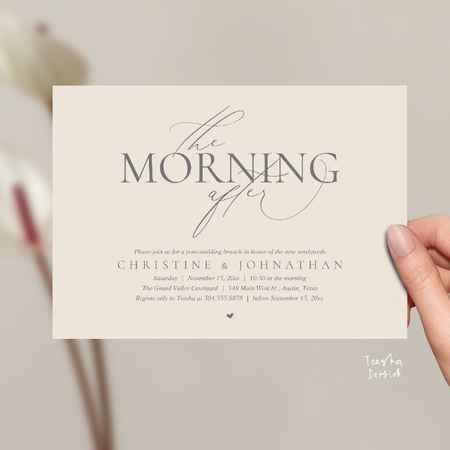 The Morning After, Post Wedding Brunch Elopement Invitation (The Morning After, Post Wedding Brunch Elopement Invitation Card in warm contemporary Cream and Grey)
