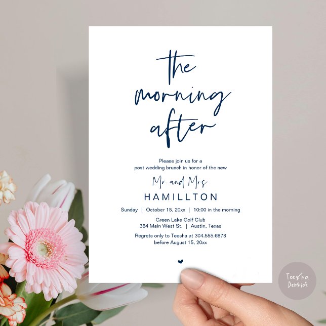 The Morning After, Post Wedding Brunch Invitation (The Morning After, Post Wedding Brunch Elopement Modern Casual Invites Card PDF in Navy Blue)