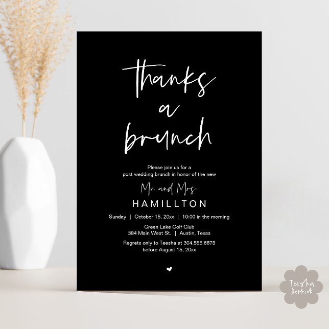 The Morning After, Post Wedding Brunch Invitation (Thanks a Brunch, The Morning After, Post Wedding Invitation Card  PDF Classy Black)
