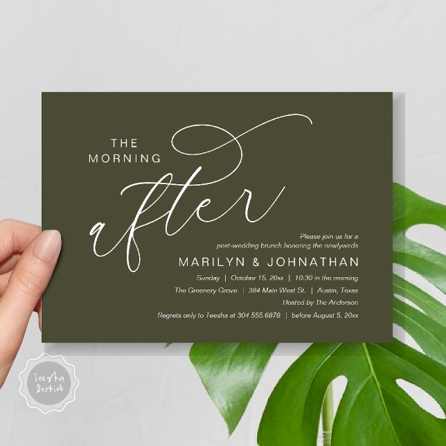 The Morning After, Post Wedding Brunch Thank You Invitation (The Morning After, Post Wedding Brunch Appreciate Thank You Invitation Card PDF Olive Green)