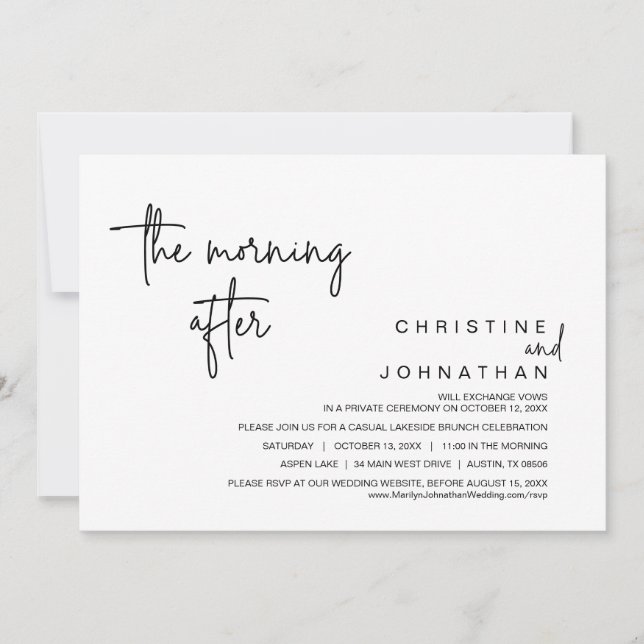 The Morning After, Wedding Elopement Brunch Invitation (Front)