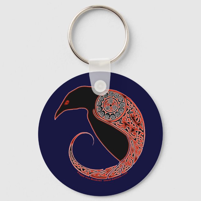 The Morrigan Celtic Raven Keychain, Blue Key Ring (Front)