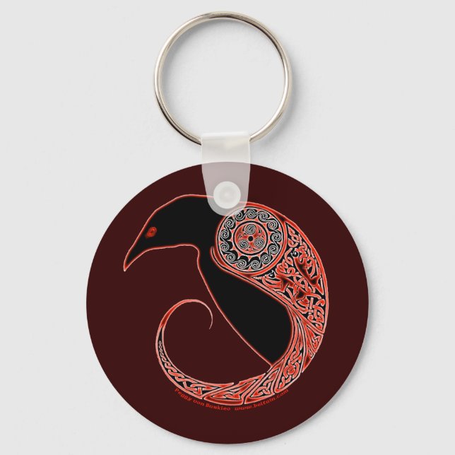 The Morrigan Celtic Raven Keychain, Brown Key Ring (Front)