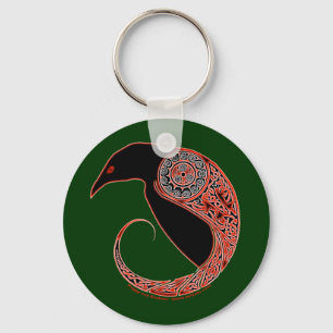 The Morrigan Celtic Raven Keychain, Green Key Ring