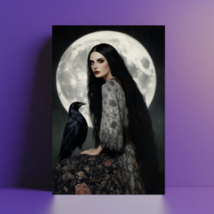 The Morrigan Goddess with Raven Dark Gothic Art Postcard