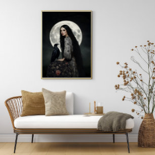 The Morrigan Goddess with Raven Dark Gothic Art  Poster