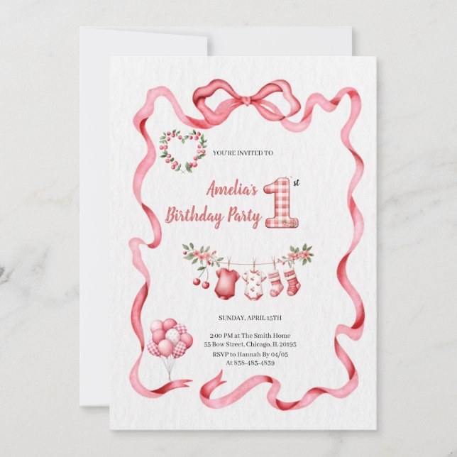 THE MOST CUTE PINK BIRTHDAY PARTY INVITATION (Front)