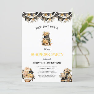the most elegant black and gold birthday party  invitation