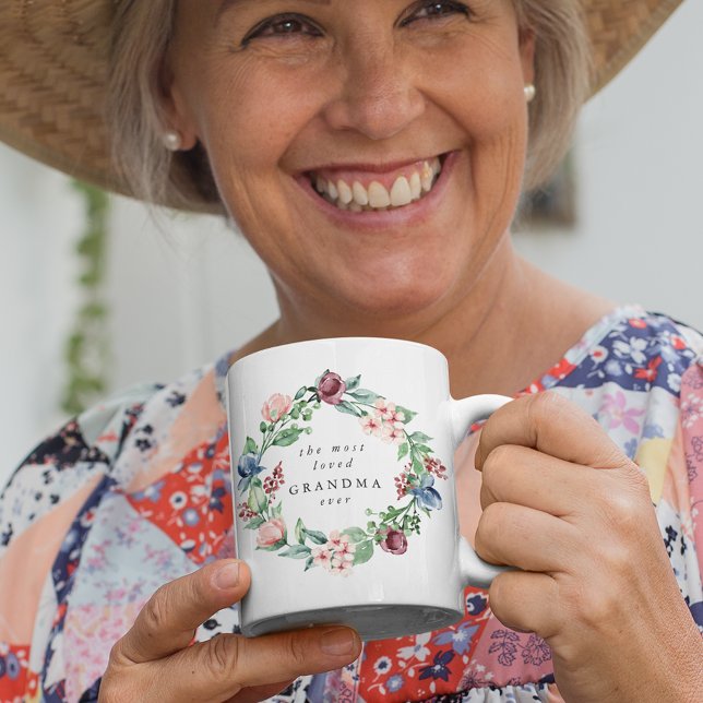 The Most Loved Grandma Ever Floral Wreath Coffee Mug (Creator Uploaded)