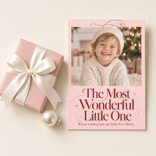 The Most Wonderful Little One Pink Christmas Photo Holiday Card