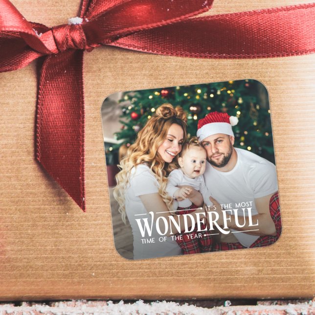 The most wonderful time Christmas photo Square Sticker (Creator Uploaded)