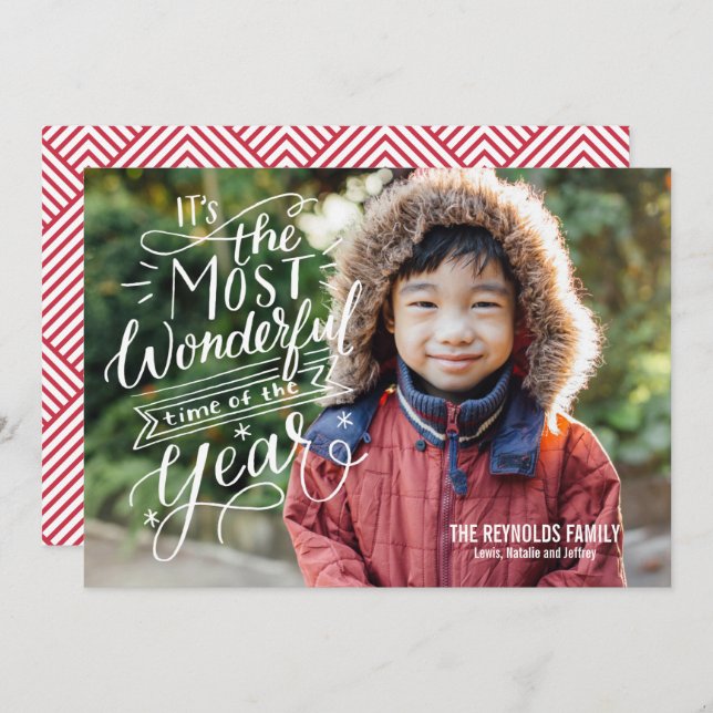 The Most Wonderful Time Hand Lettered Photo Holiday Card (Front/Back)