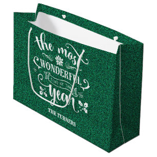 The Most Wonderful Time of the Year Green Monogram Large Gift Bag