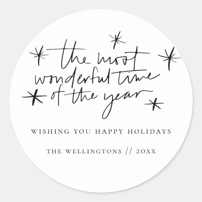 The Most Wonderful Time of the Year Holiday Classic Round Sticker (Front)