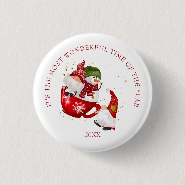 The Most Wonderful Time of Year Christmas Gnome 3 Cm Round Badge (Front)