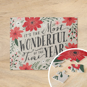 The Most Wonderful Time of Year Holiday Floral Jigsaw Puzzle