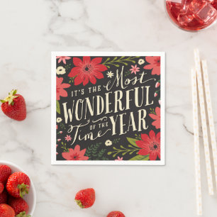 The Most Wonderful Time of Year Holiday Floral Napkin