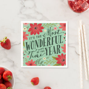 The Most Wonderful Time of Year Holiday Floral Napkin