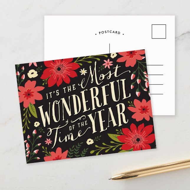 The Most Wonderful Time of Year Holiday Floral Postcard (Creator Uploaded)