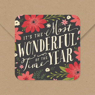 The Most Wonderful Time of Year Holiday Floral Square Sticker