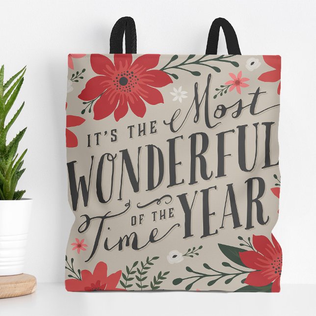 The Most Wonderful Time of Year Holiday Floral Tote Bag (Creator Uploaded)