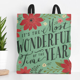 The Most Wonderful Time of Year Holiday Floral Tote Bag