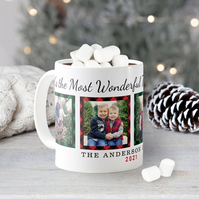 The Most Wonderful Time Plaid Christmas Photo Coffee Mug (Creator Uploaded)