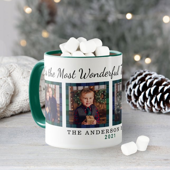 The Most Wonderful Time Plaid Christmas Photo Mug (Creator Uploaded)