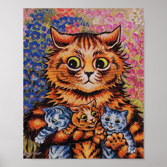 The Mother Cat - Louis Wain Artwork - Funny Cats Poster (Front)