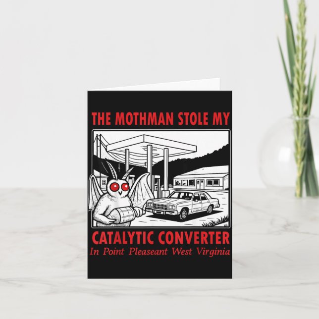 The Mothman Stole Catalytic Converter Retro Funny Card (Front)