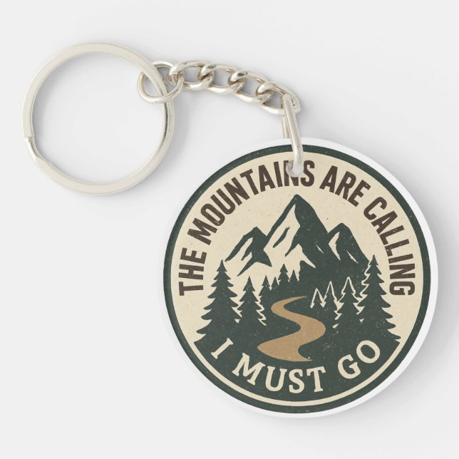 The Mountains Are Calling – Adventure Hiking Badge Key Ring (Front)