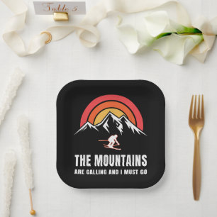 The Mountains Are Calling And I Must Go Skier Paper Plate
