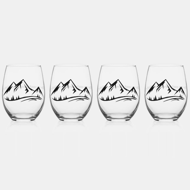 The Mountains are Calling Design Wine Glass Set  (Front)
