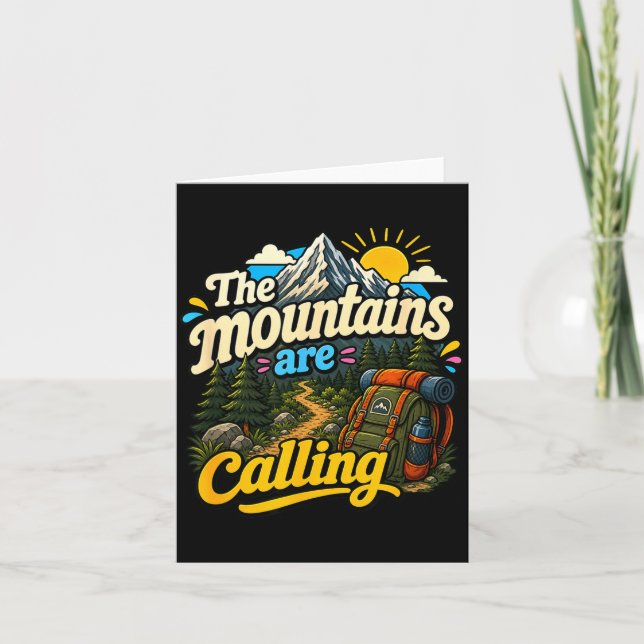 The mountains are calling funny hiking backpack card (Front)