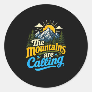 The mountains are calling funny hiking pine trees classic round sticker
