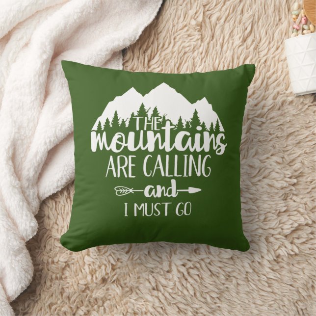 The Mountains Are Calling & I Must Go Green White Cushion (Blanket)