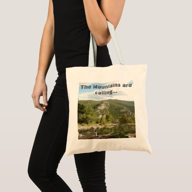 The Mountains Are Calling: Outdoor themed tote bag (Front (Product))