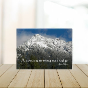 The Mountains are Calling Quote Snowy Mountain Photo Block