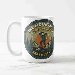 The Mountains Are Calling Vintage Hiking Badge Coffee Mug