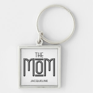 THE Mum Black White Text Personalised Key Ring