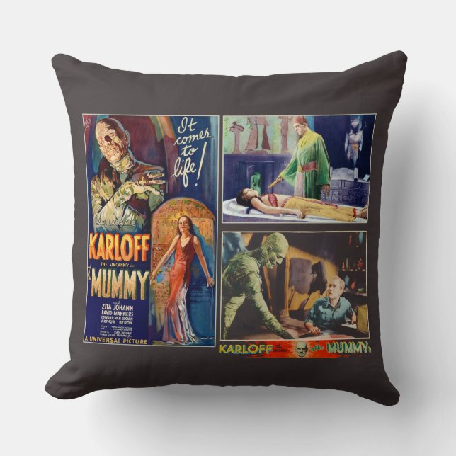 The Mummy Vintage Horror Movie Poster Collage Cushion (Front)