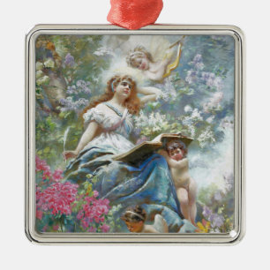 The Muse of Poesie (by Konstantin Makovsky) Metal Tree Decoration